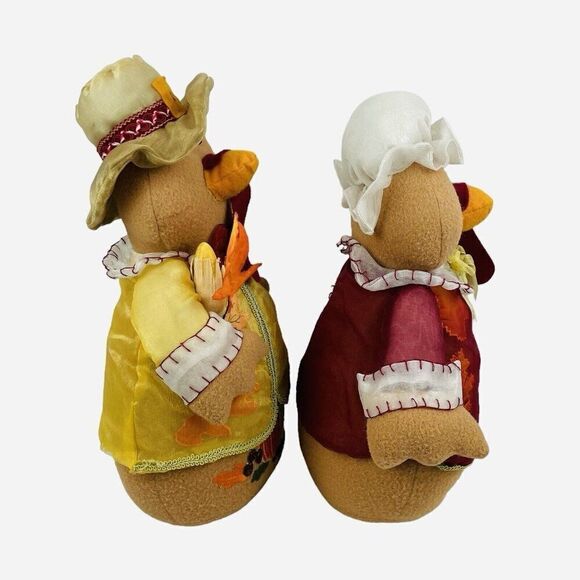 Thanksgiving Turkey Plush Pair Decor Girl & Boy Autumn Fall Pilgrim Set Leaves - Picture 4 of 12